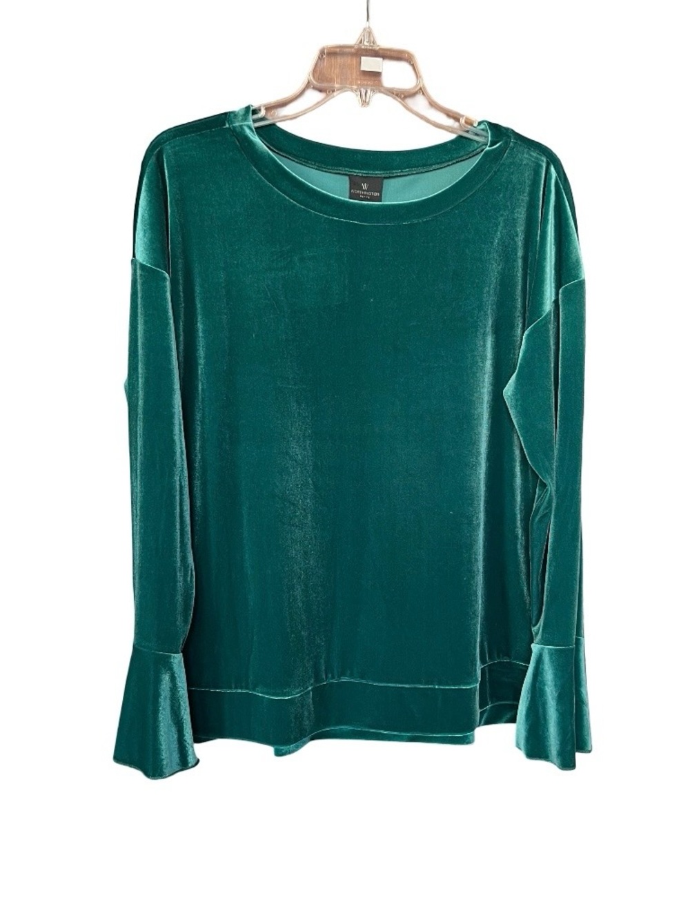 NWT Worthington Bold Emerald Green Velour Long Bell Sleeves Top Size PL!